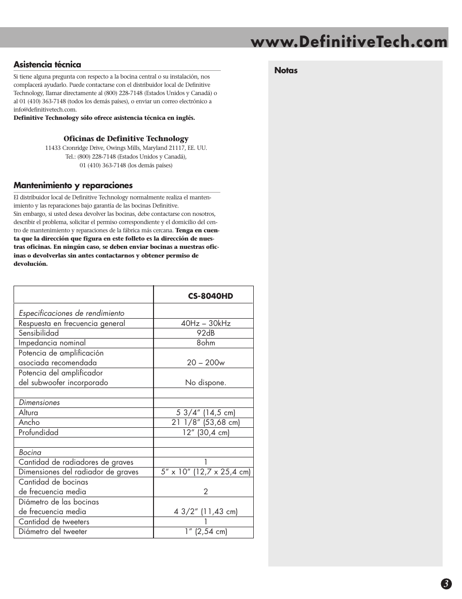 Definitive Technology CS-8040HD User Manual | Page 11 / 12