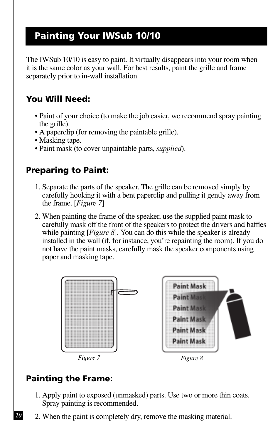 Painting your iwsub 10/10 | Definitive Technology IWSUB10/10 User Manual | Page 10 / 14