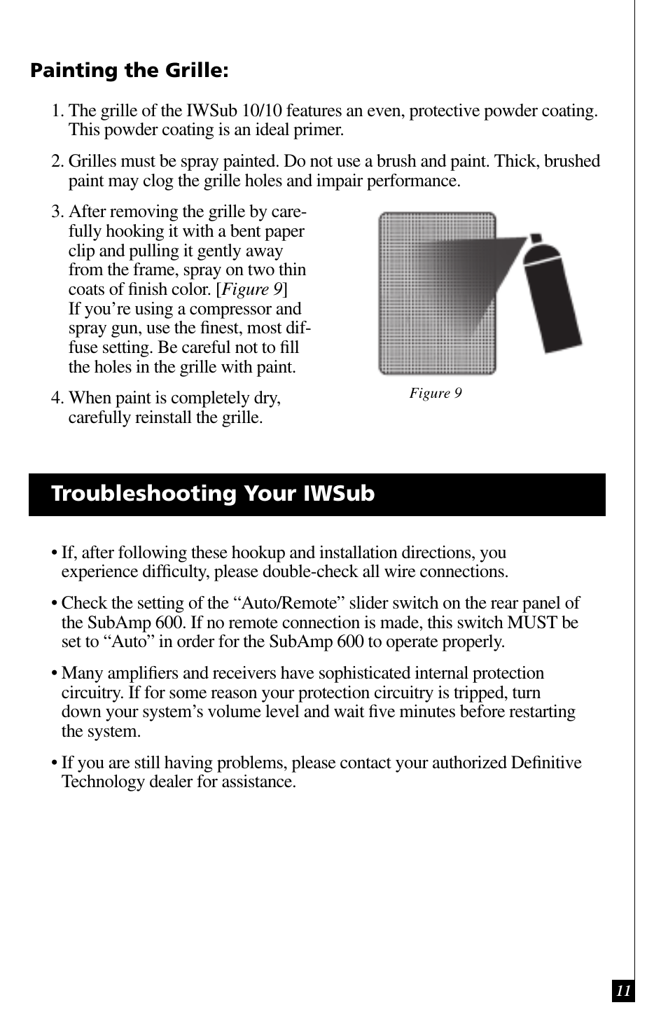 Troubleshooting your iwsub | Definitive Technology IWSUB10/10 User Manual | Page 11 / 14