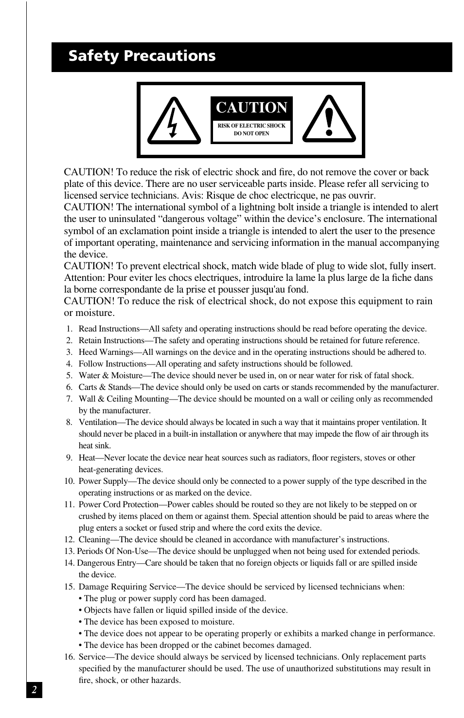 Safety precautions caution | Definitive Technology IWSUB10/10 User Manual | Page 2 / 14