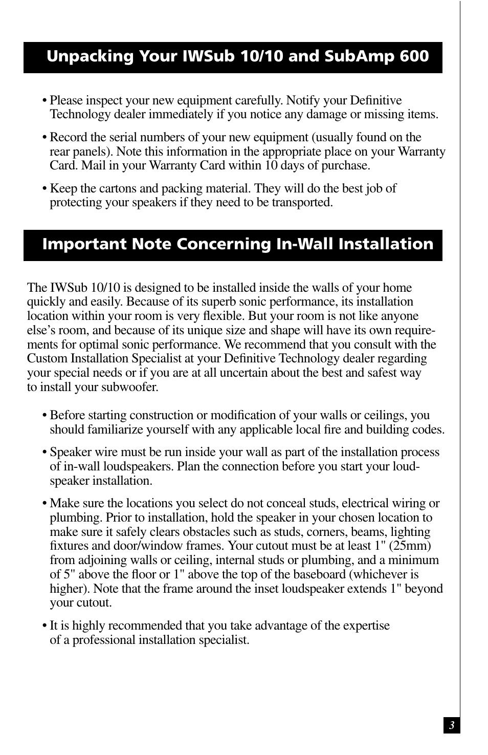 Definitive Technology IWSUB10/10 User Manual | Page 3 / 14