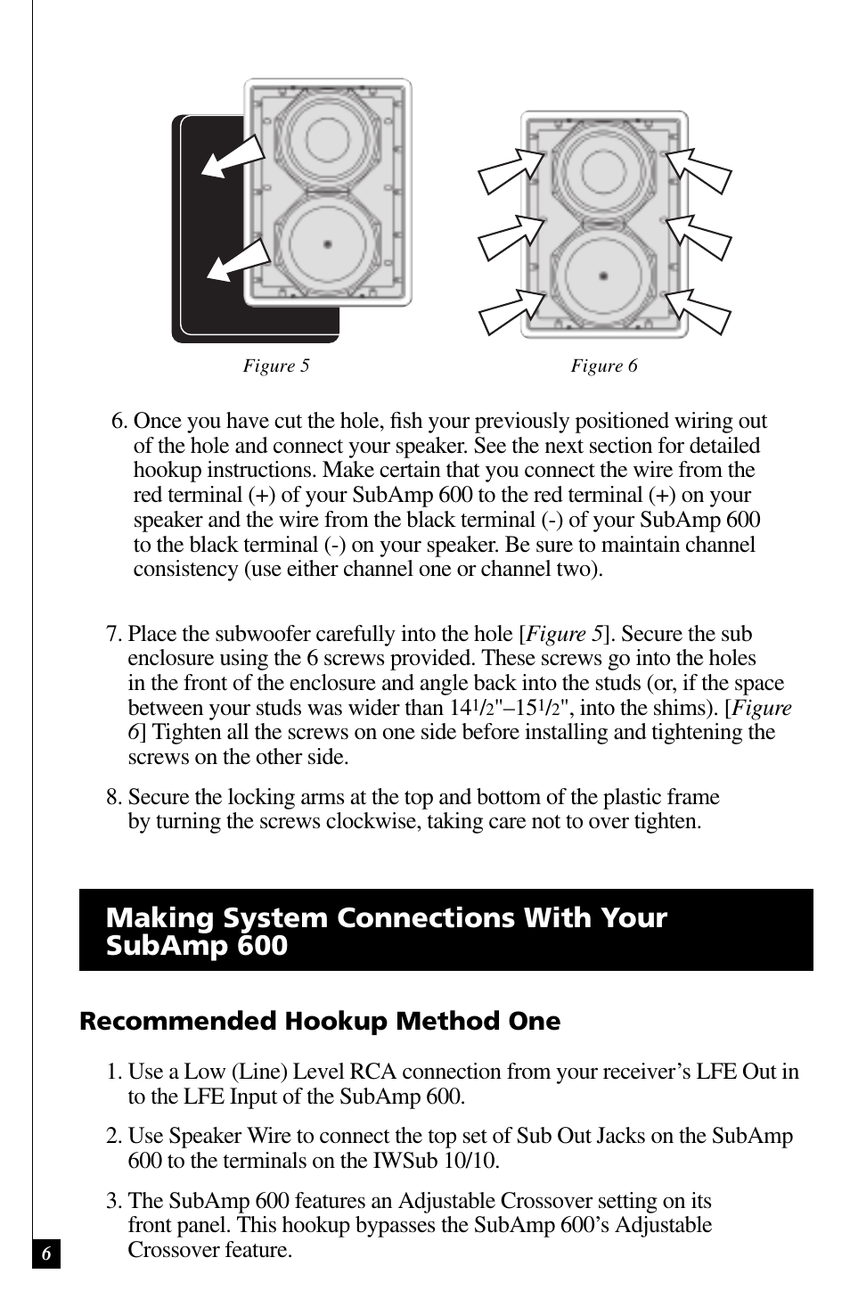 Making system connections with your subamp 600 | Definitive Technology IWSUB10/10 User Manual | Page 6 / 14