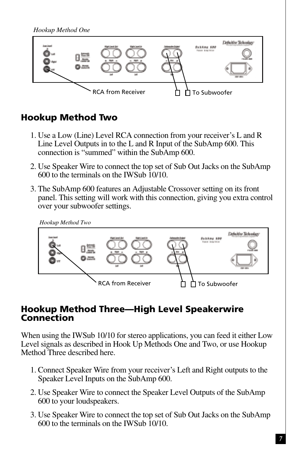 Hookup method two | Definitive Technology IWSUB10/10 User Manual | Page 7 / 14