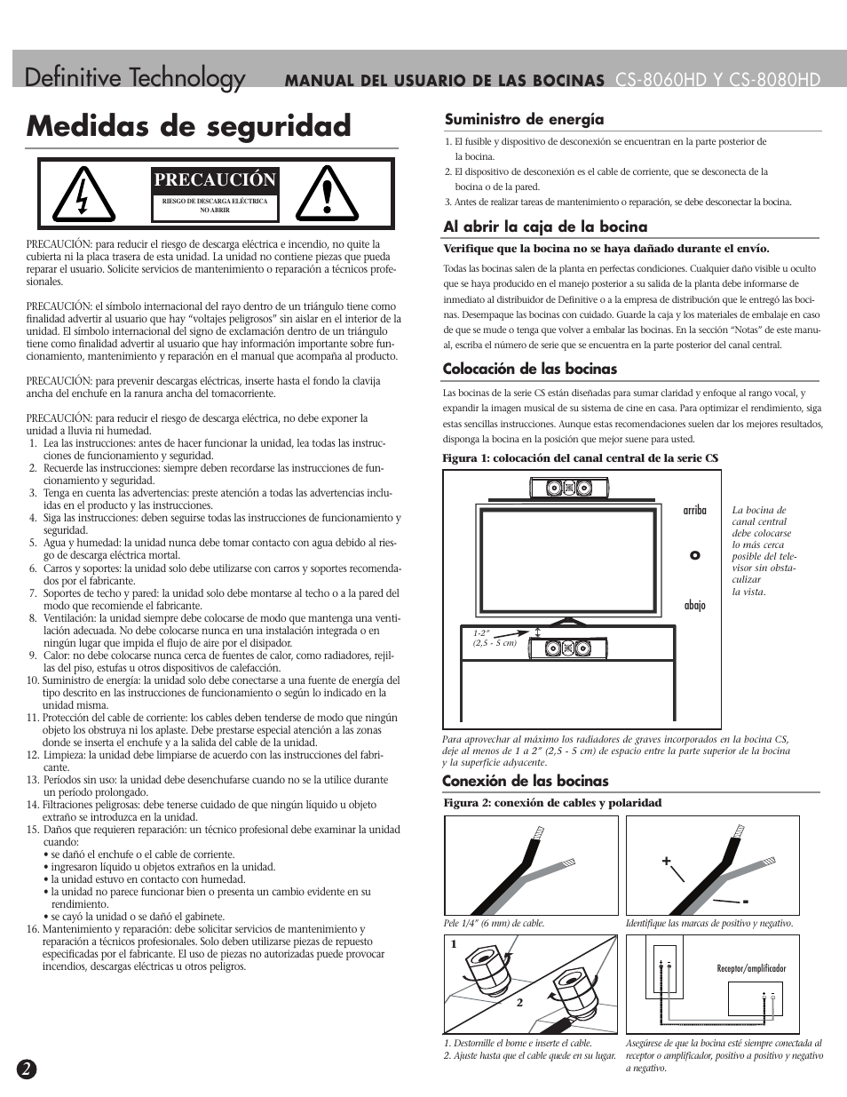 Dmedidas de seguridad, Medidas de segurida, Definitive technology | Precaución, Manual del usuario de las bocinas | Definitive Technology CS-8080HD User Manual | Page 10 / 12