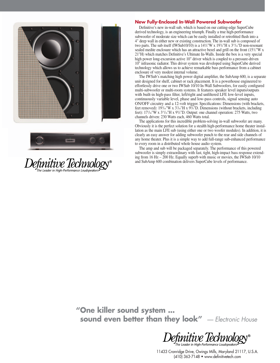 Electronic house | Definitive Technology IWSub 10-10 User Manual | Page 2 / 2