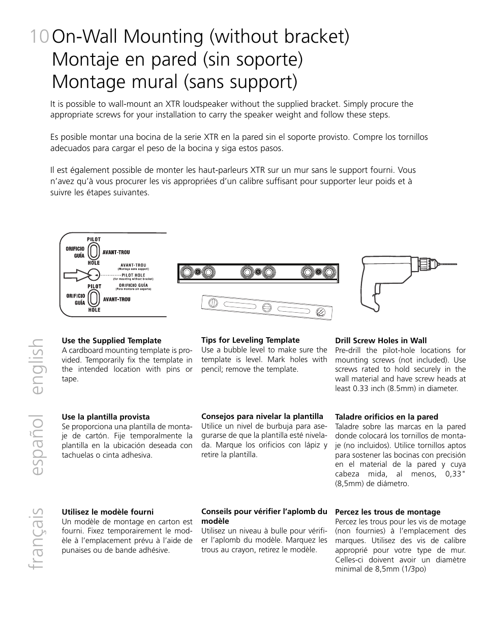 English español français | Definitive Technology Mythos XTR-SSA3 User Manual | Page 10 / 16