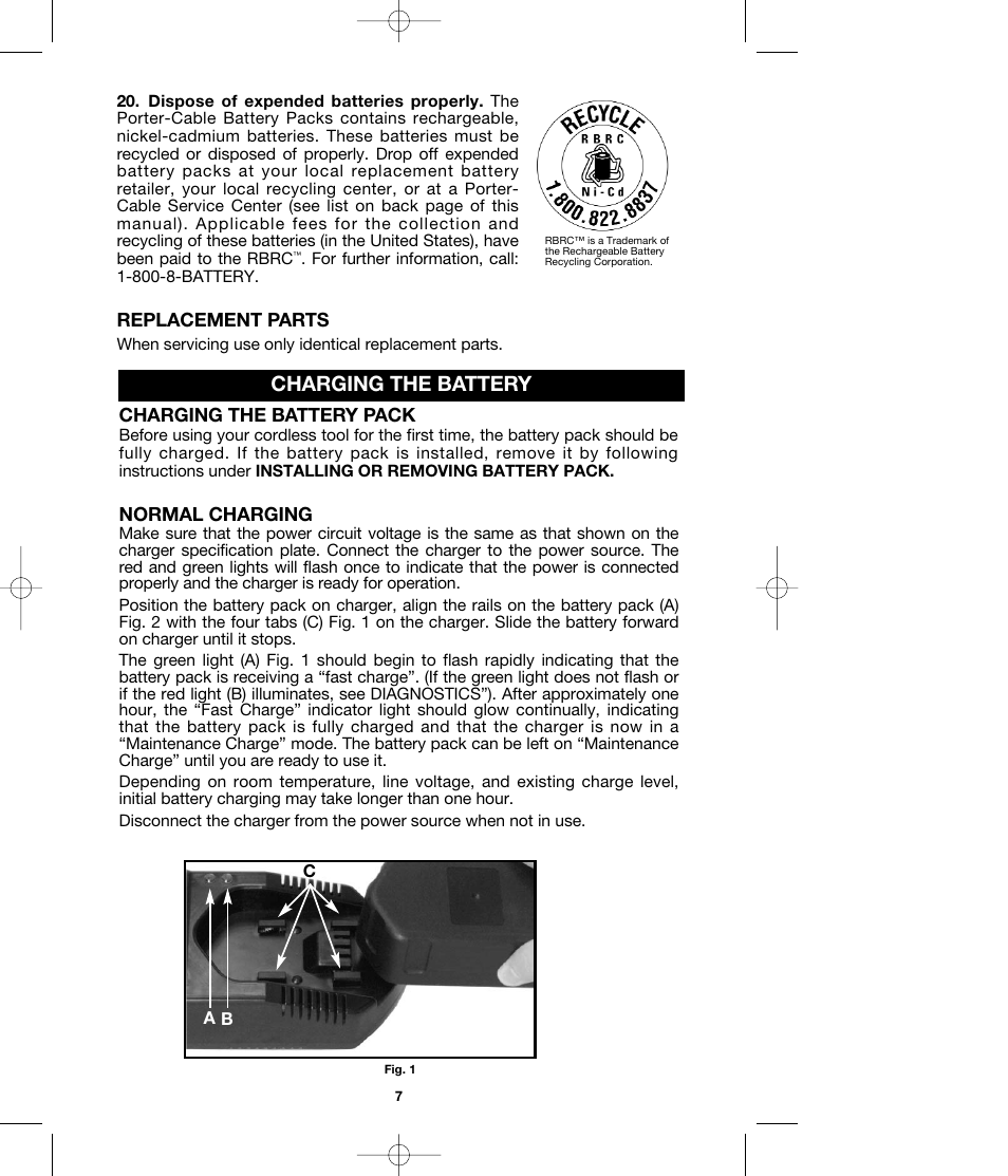 Charging the battery | Porter-Cable MODEL 290 User Manual | Page 7 / 15