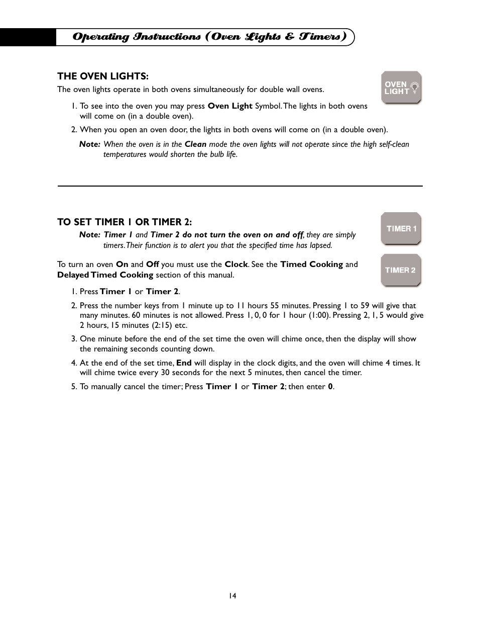 Operating instructions (oven lights & timers) | DCS WO-227WT User Manual | Page 15 / 30