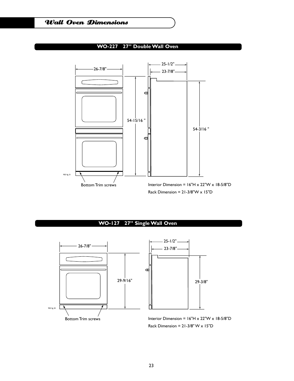 Wall oven dimensions | DCS WO-227WT User Manual | Page 24 / 30