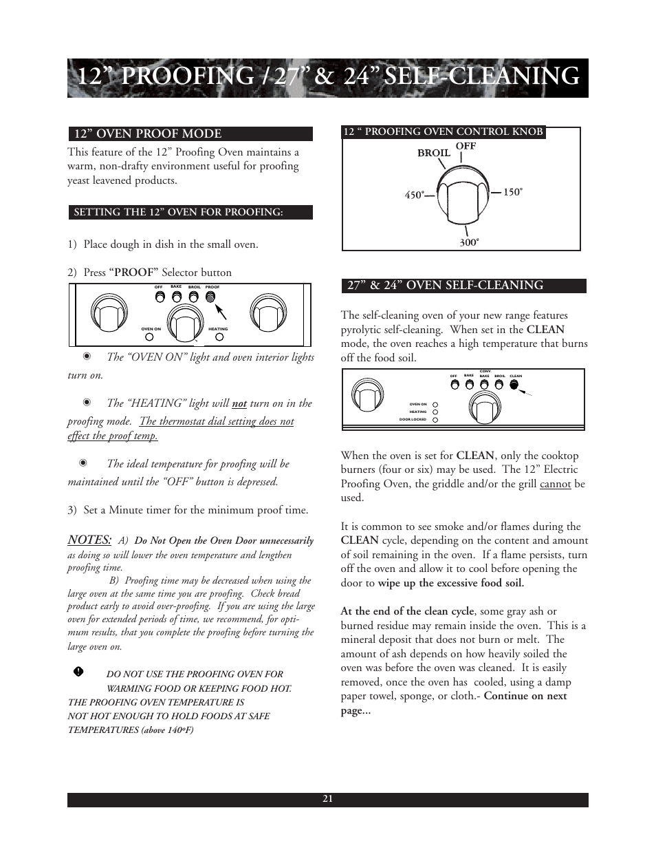 27” & 24” oven self-cleaning, 12” oven proof mode | DCS 30 inch User Manual | Page 22 / 31