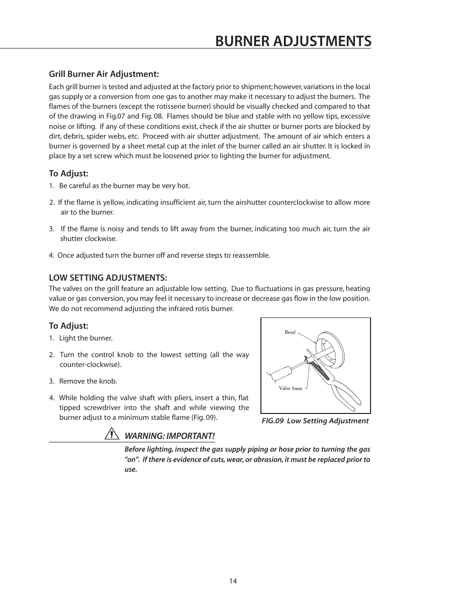 Burner adjustments | DCS BGB36-BQAR User Manual | Page 15 / 42