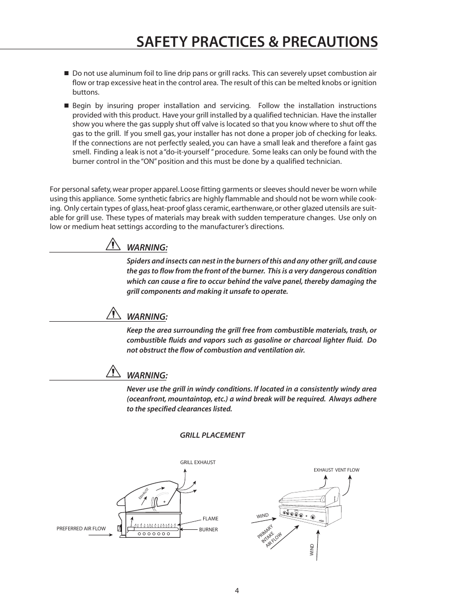 Safety practices & precautions, Warning | DCS BGB36-BQAR User Manual | Page 5 / 42