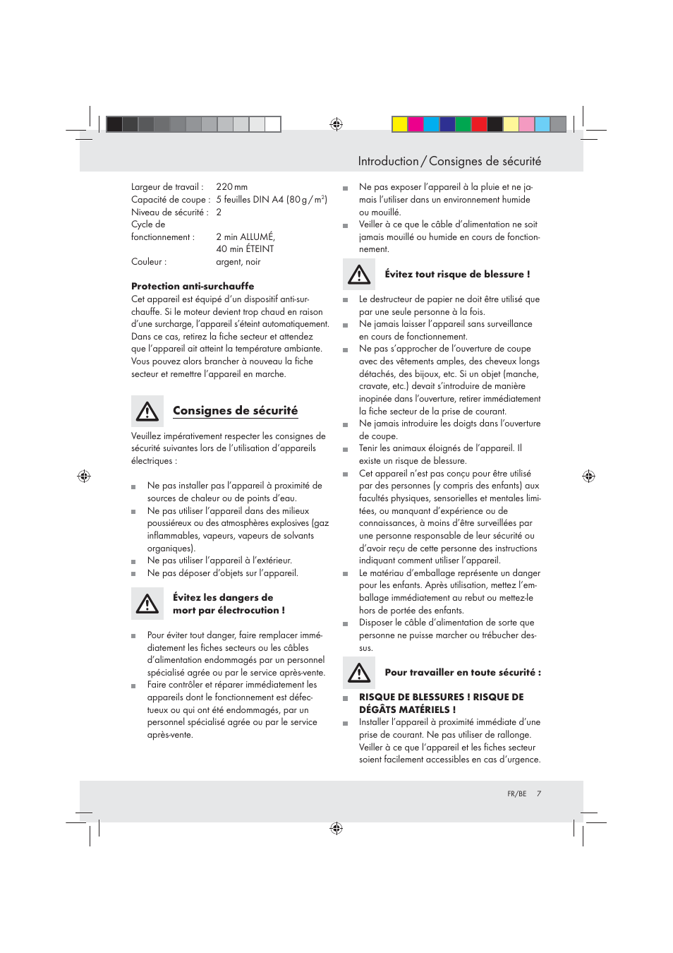 Introduction / consignes de sécurité | United Office Strip Cut Shredder User Manual | Page 7 / 29