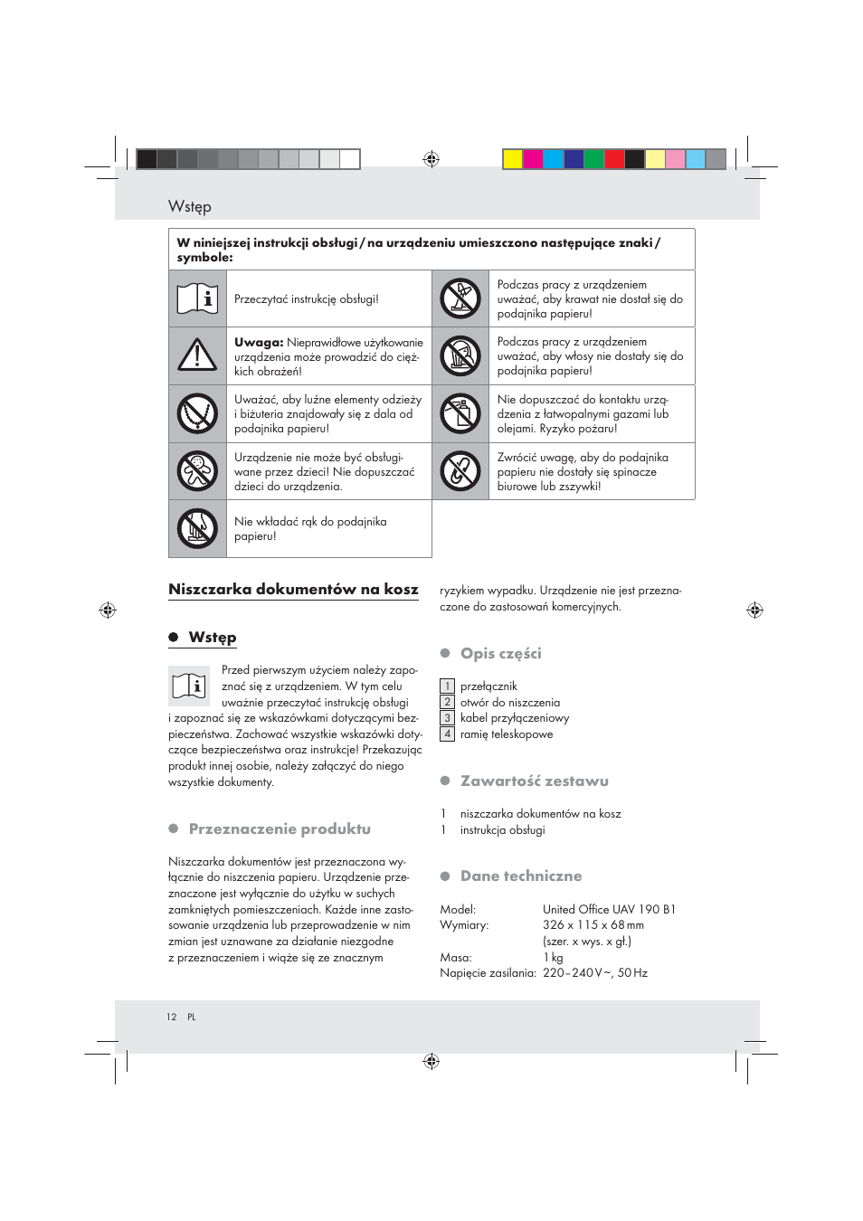 Wstęp | United Office Strip Cut Shredder User Manual | Page 12 / 35
