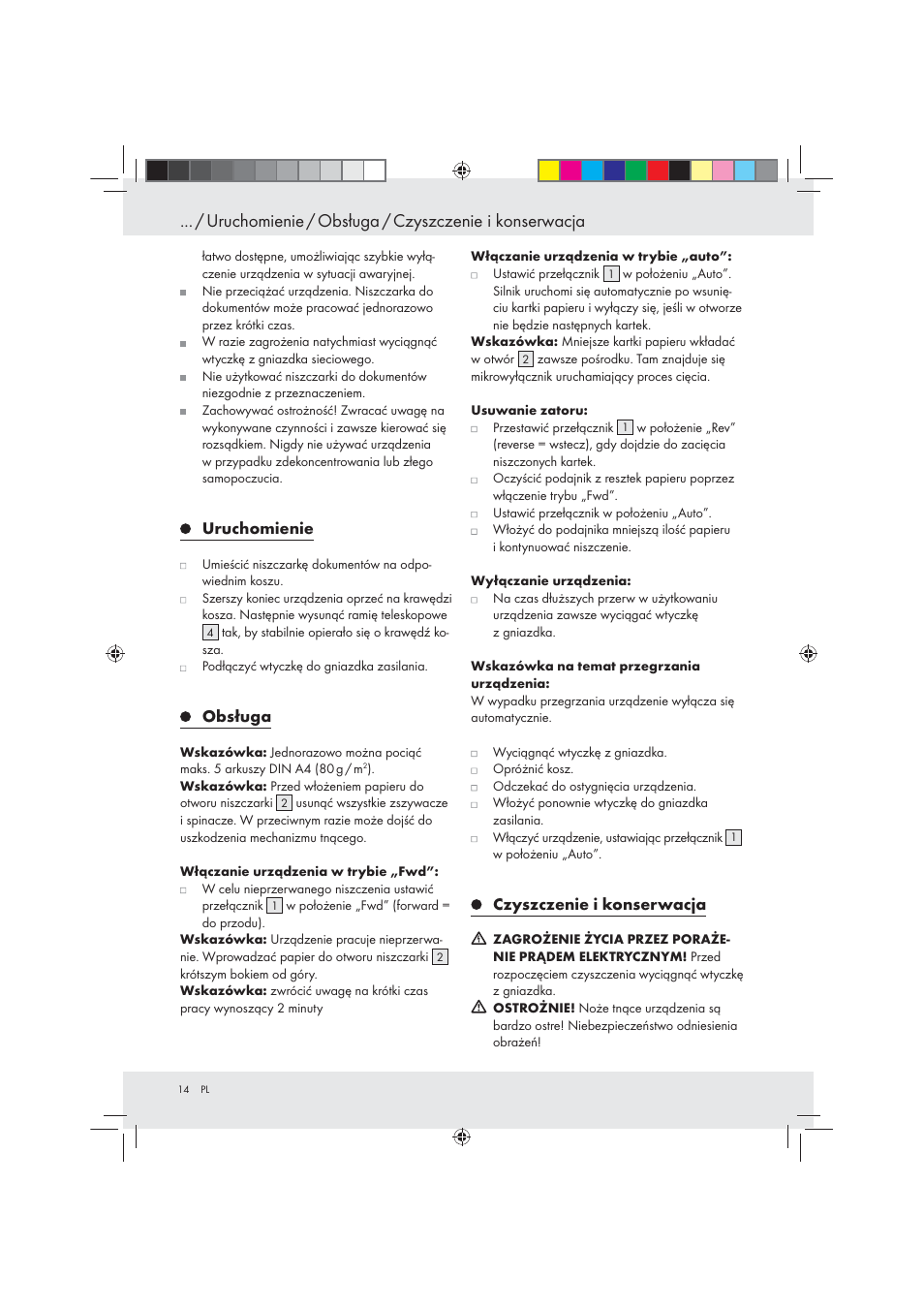 Uruchomienie / obsługa / czyszczenie i konserwacja | United Office Strip Cut Shredder User Manual | Page 14 / 35