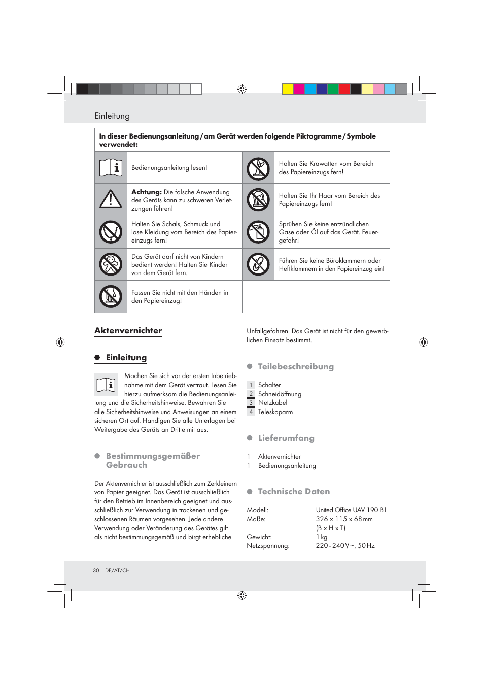 Einleitung | United Office Strip Cut Shredder User Manual | Page 30 / 35