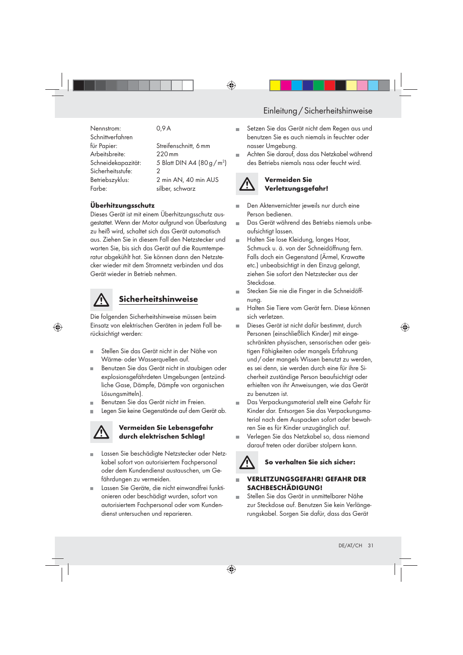 Einleitung / sicherheitshinweise | United Office Strip Cut Shredder User Manual | Page 31 / 35