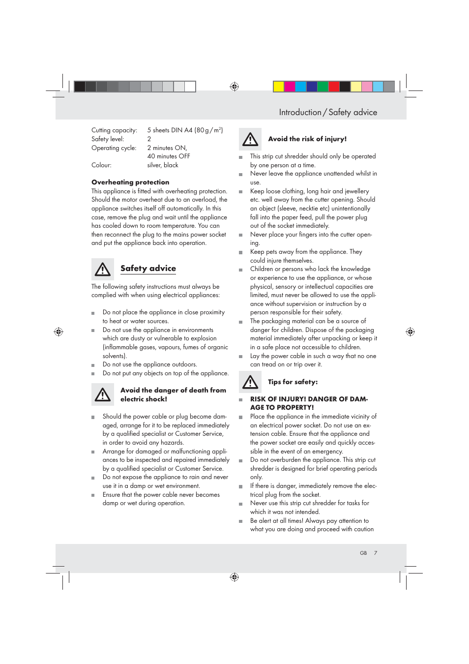 Introduction / safety advice | United Office Strip Cut Shredder User Manual | Page 7 / 35