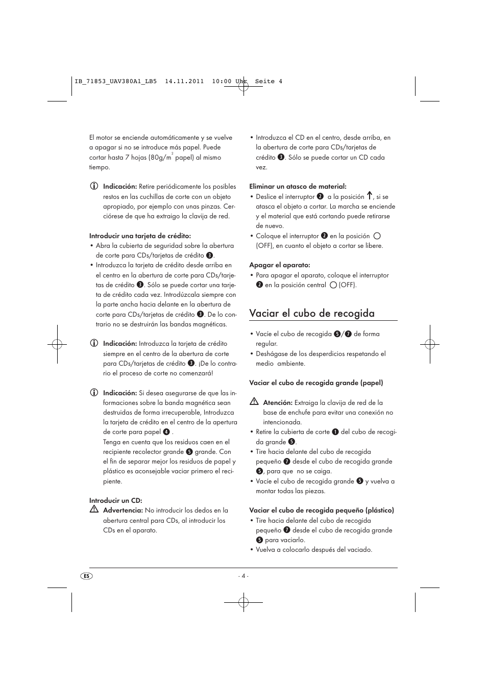 Vaciar el cubo de recogida | United Office UAV 380 A1 User Manual | Page 6 / 37
