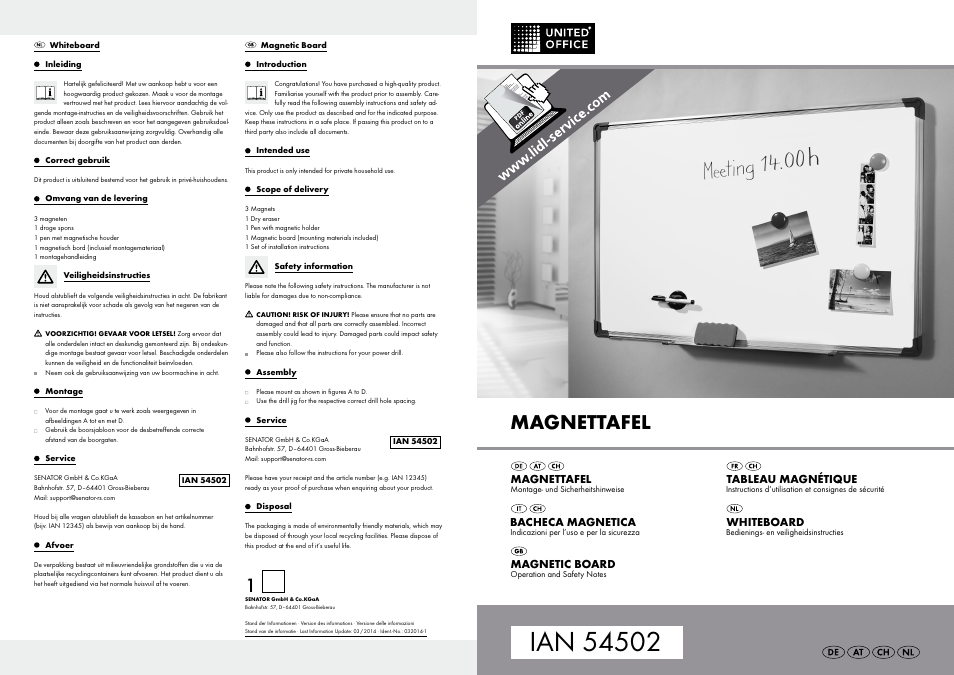 United Office MAGNETIC BOARD User Manual | 2 pages