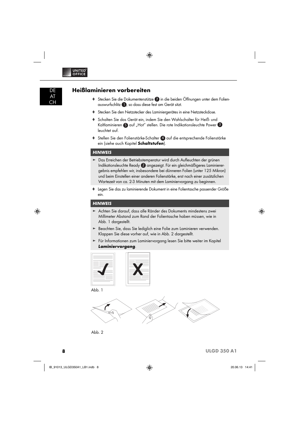 Heißlaminieren vorbereiten, De at ch | United Office ULGD 350 A1 User Manual | Page 11 / 74