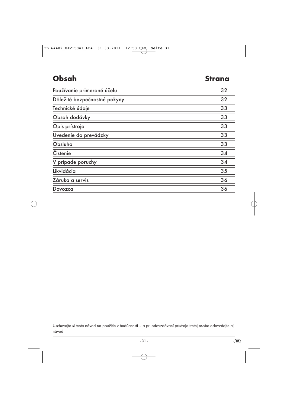 United Office UAV 150 A1 User Manual | Page 33 / 44