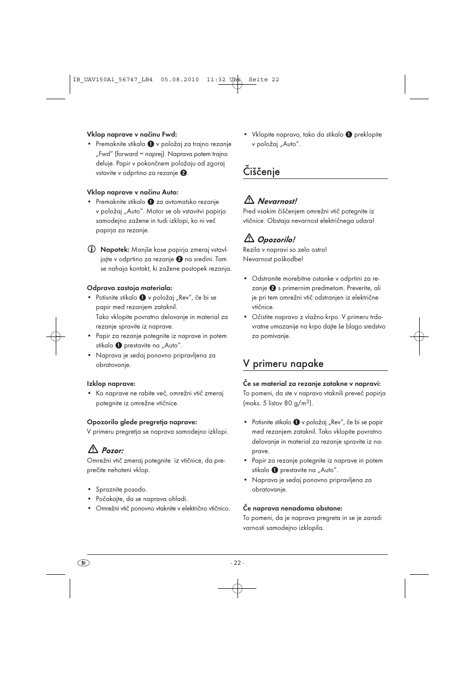 Čiščenje, V primeru napake, Pozor | Nevarnost, Opozorilo | United Office UAV 150 A1 User Manual | Page 24 / 44