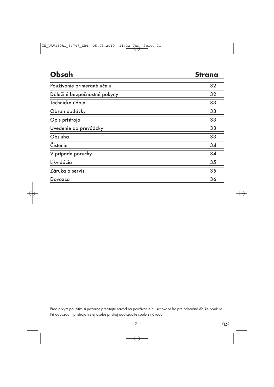 United Office UAV 150 A1 User Manual | Page 33 / 44
