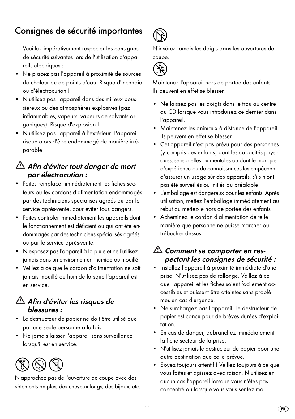 Consignes de sécurité importantes, Afin d'éviter les risques de blessures | United Office UAV 220 A2 User Manual | Page 14 / 35