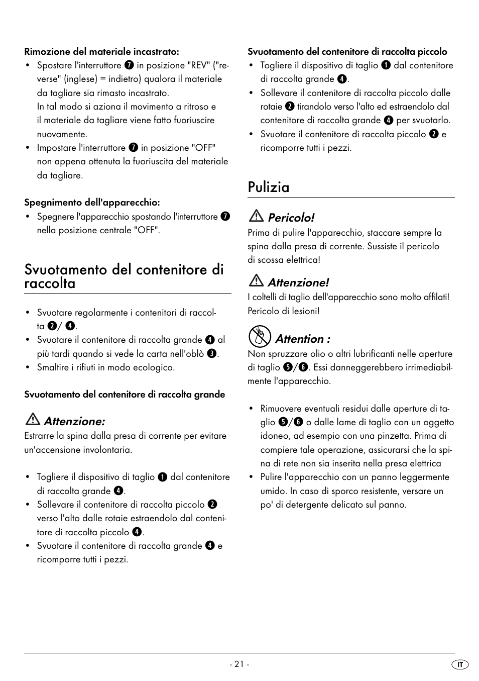 Svuotamento del contenitore di raccolta, Pulizia | United Office UAV 220 A2 User Manual | Page 24 / 35