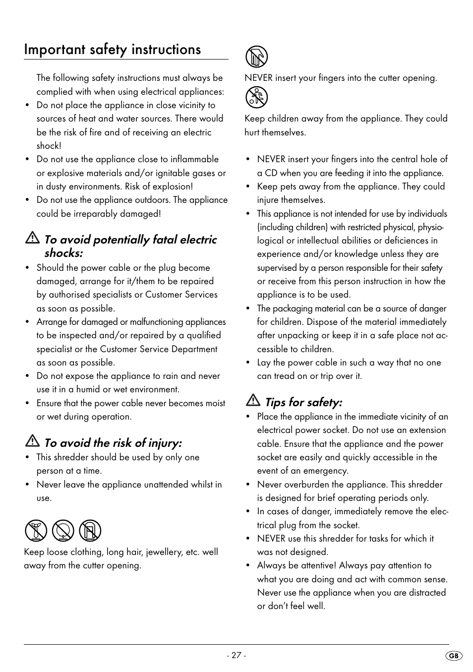 Important safety instructions, Tips for safety | United Office UAV 220 A2 User Manual | Page 30 / 35