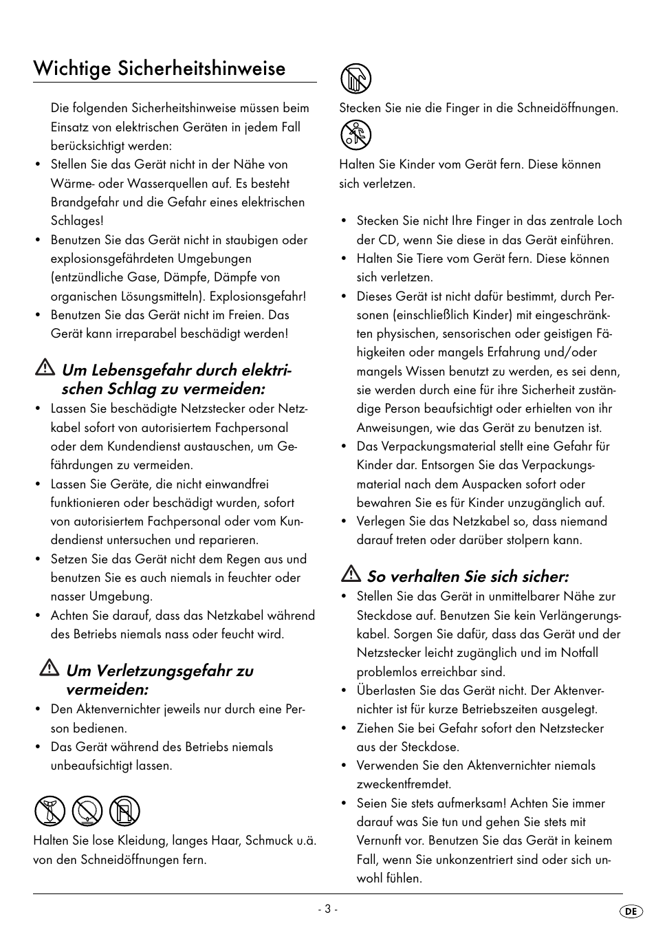 Wichtige sicherheitshinweise, Um verletzungsgefahr zu vermeiden, So verhalten sie sich sicher | United Office UAV 220 A2 User Manual | Page 6 / 35