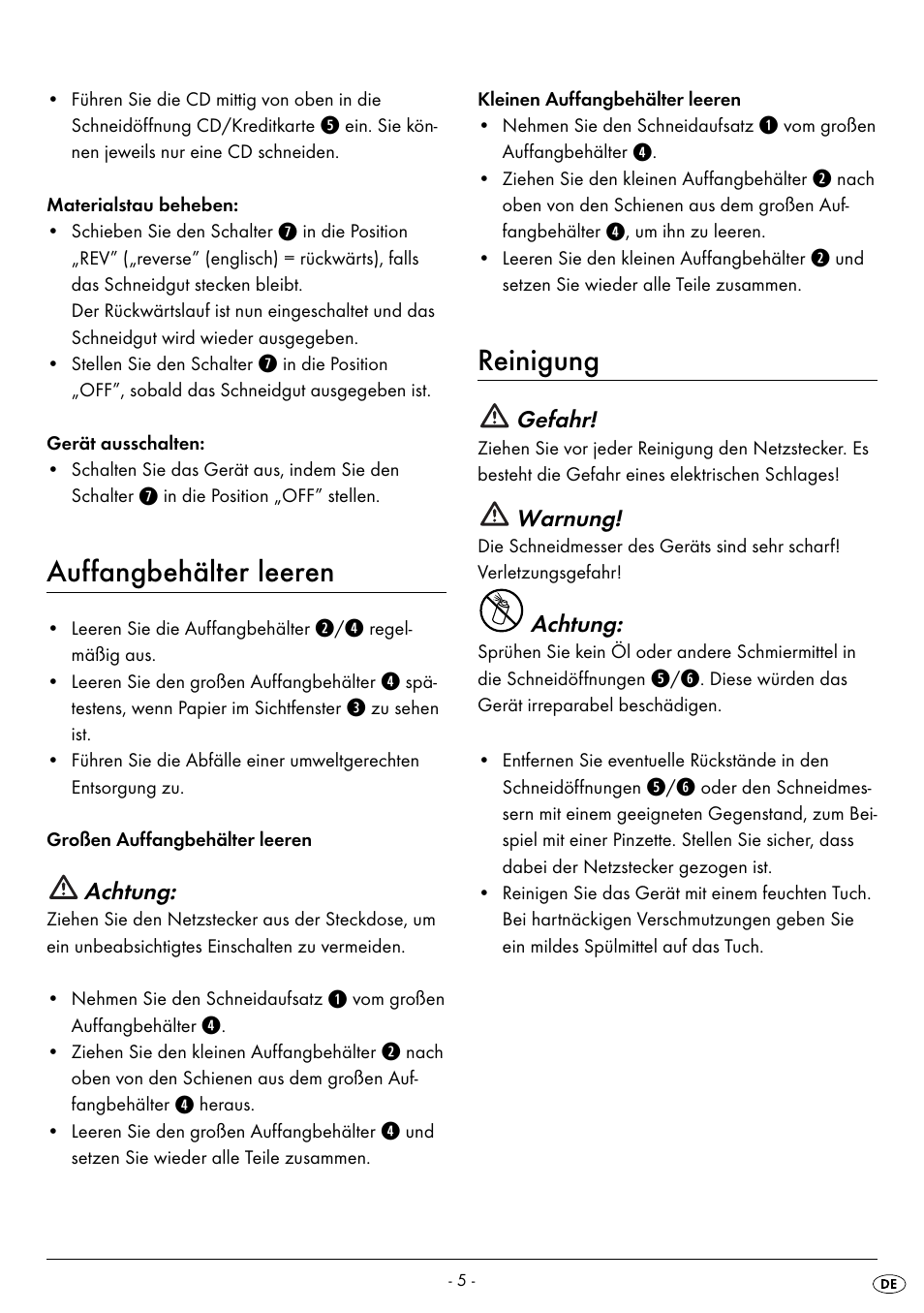 Auffangbehälter leeren, Reinigung | United Office UAV 220 A2 User Manual | Page 8 / 35