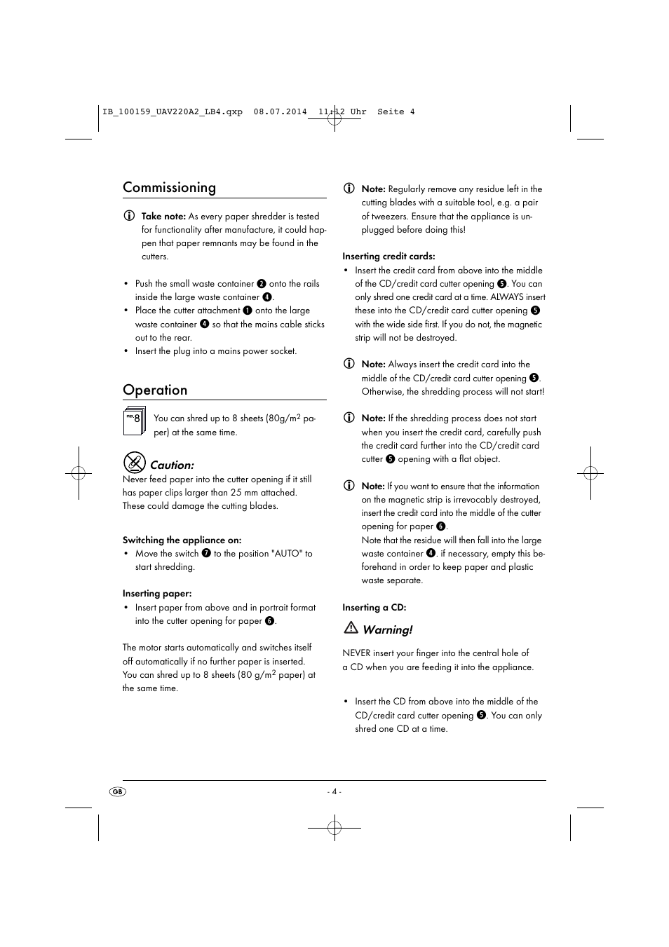 Commissioning, Operation | United Office UAV 220 A2 User Manual | Page 7 / 43