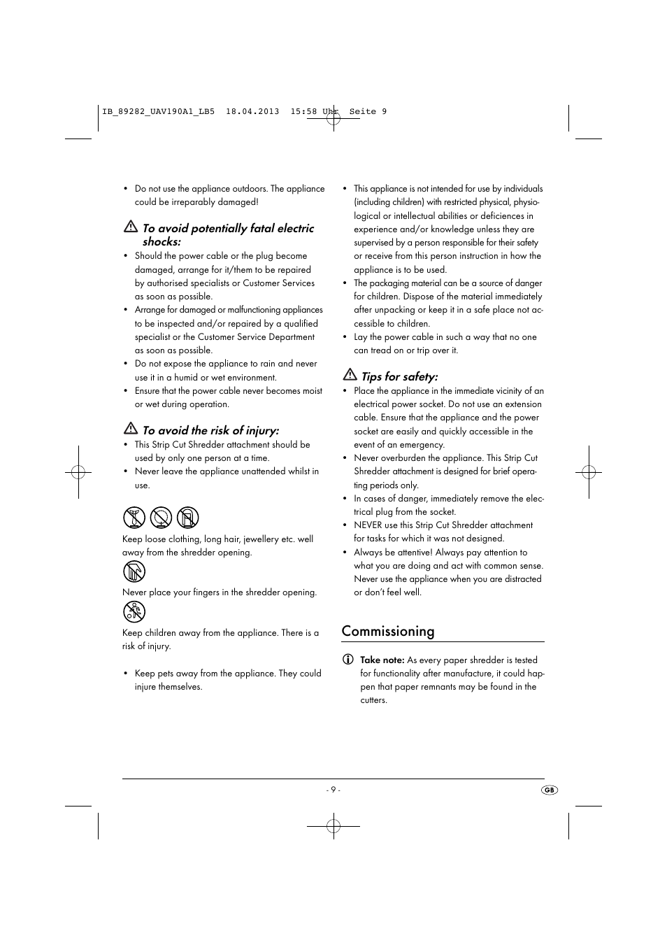 Commissioning, Tips for safety | United Office UAV 190 A1 User Manual | Page 12 / 22