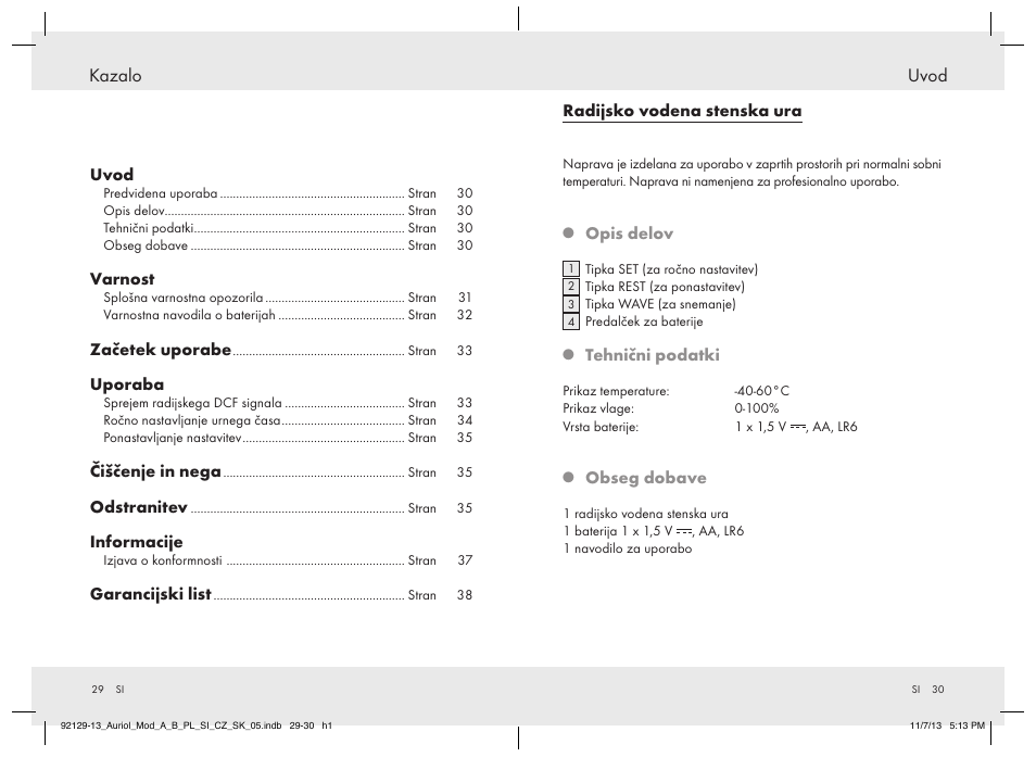 Kazalo uvod | United Office Z30312A/ Z30312B User Manual | Page 16 / 34