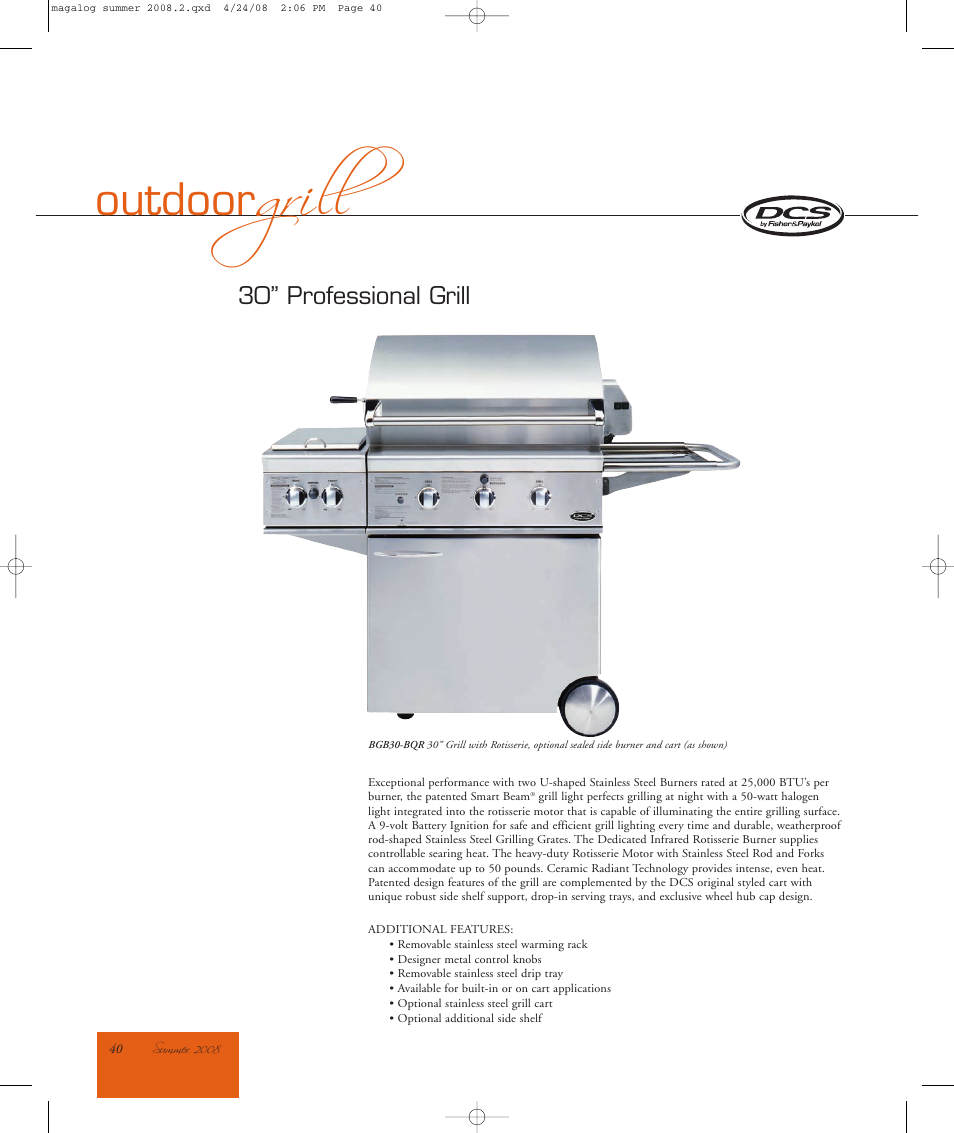 DCS 30" Professional Grill OGP30iN User Manual | 2 pages