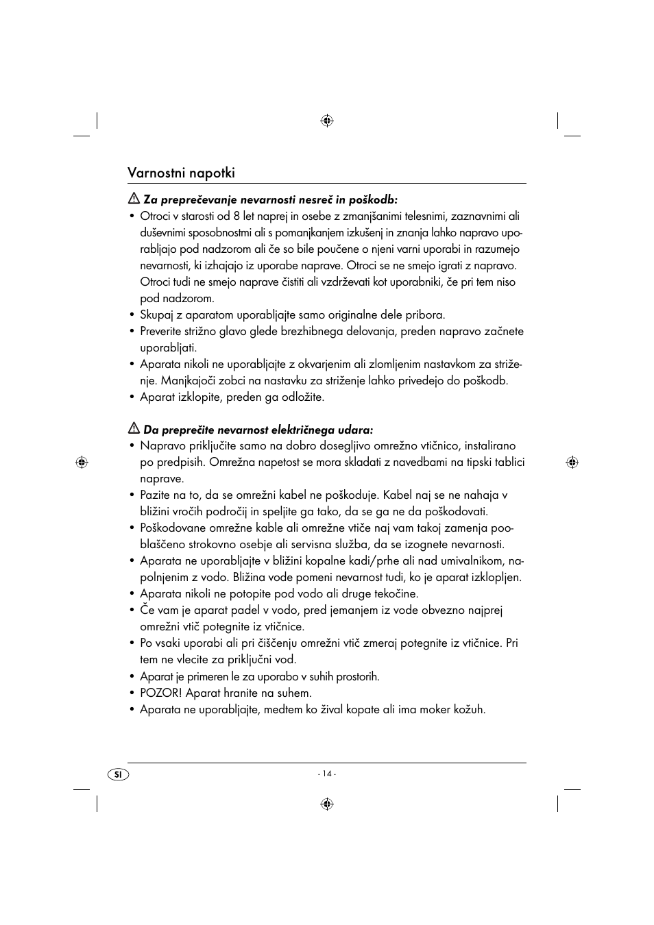 Varnostni napotki | Zoofari Animal Hair Trimmer ZTSD 36 A1 User Manual | Page 17 / 61