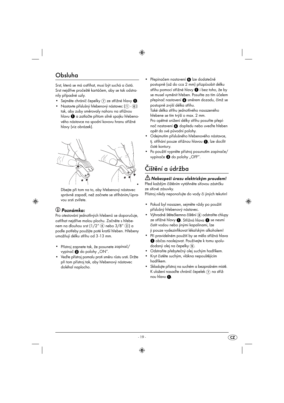 Obsluha, Čištění a údržba, Poznámka | Zoofari Animal Hair Trimmer ZTSD 36 A1 User Manual | Page 22 / 61