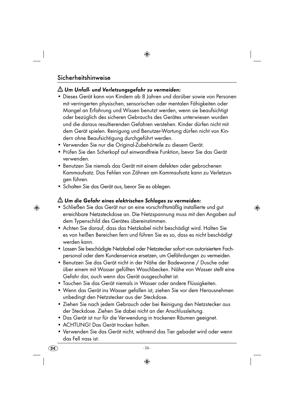 Sicherheitshinweise | Zoofari Animal Hair Trimmer ZTSD 36 A1 User Manual | Page 29 / 61