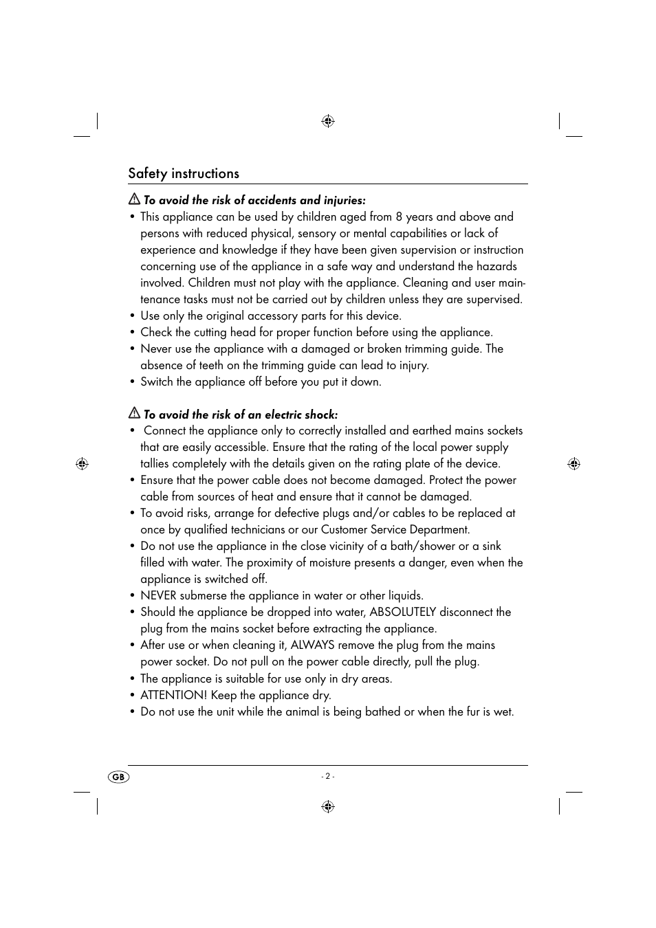 Safety instructions | Zoofari Animal Hair Trimmer ZTSD 36 A1 User Manual | Page 5 / 61