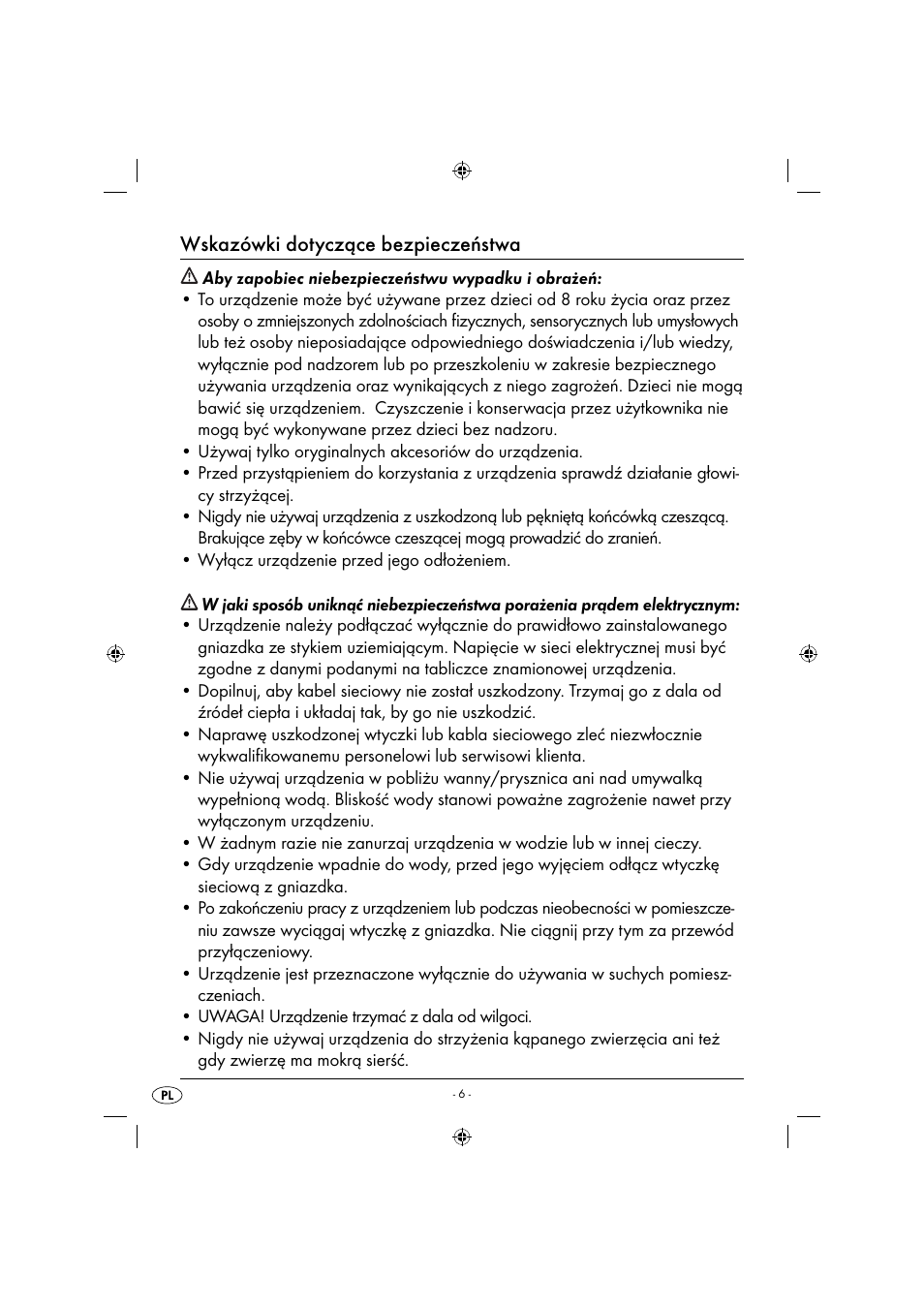 Wskazówki dotyczące bezpieczeństwa | Zoofari Animal Hair Trimmer ZTSD 36 A1 User Manual | Page 9 / 61