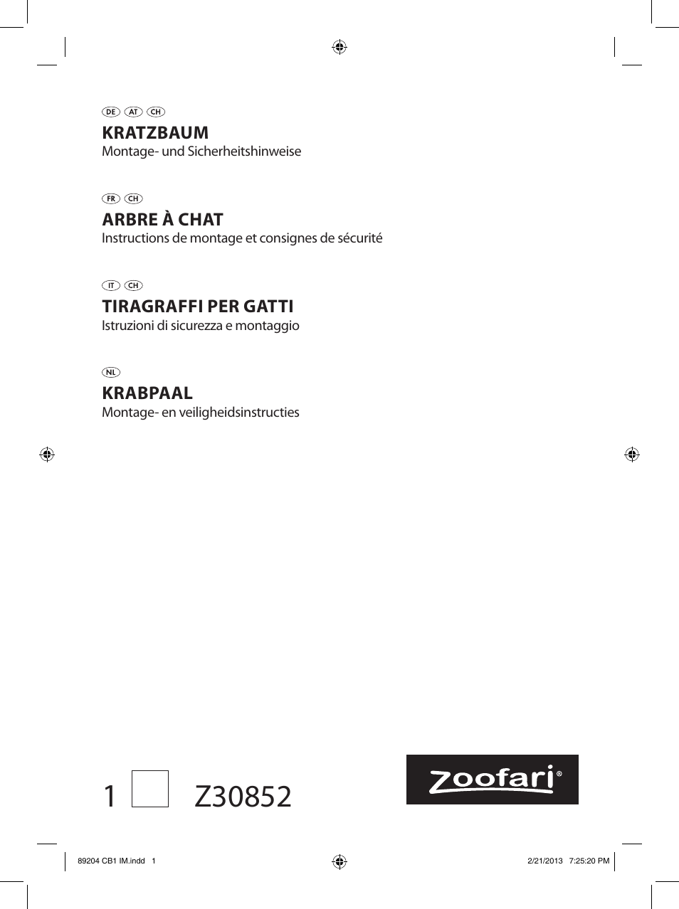 Zoofari Scratching Post Z30852 User Manual | 6 pages