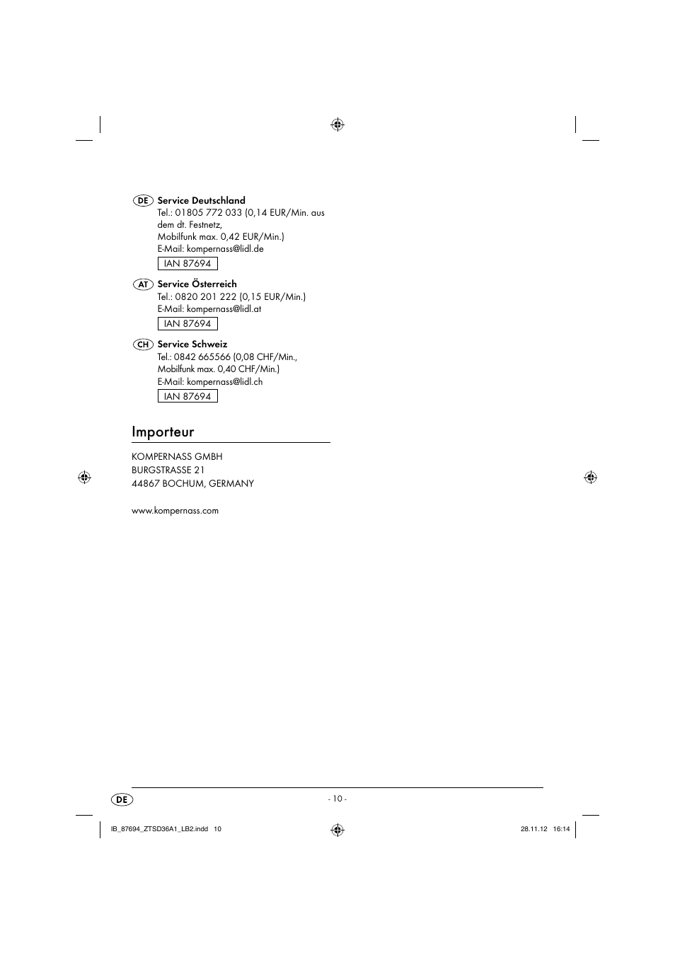 Importeur | Zoofari Animal Hair Trimmer ZTSD 36 A1 User Manual | Page 13 / 17