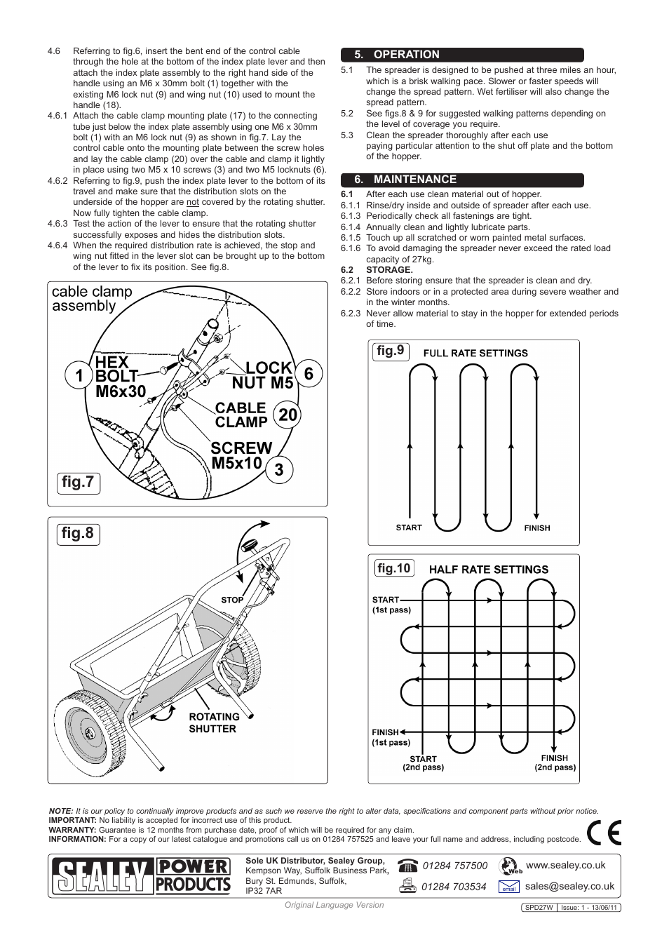 Fig.8, Fig.7, Fig.9 | Fig.10, Operation, Maintenance | Sealey SPD27W User Manual | Page 3 / 3