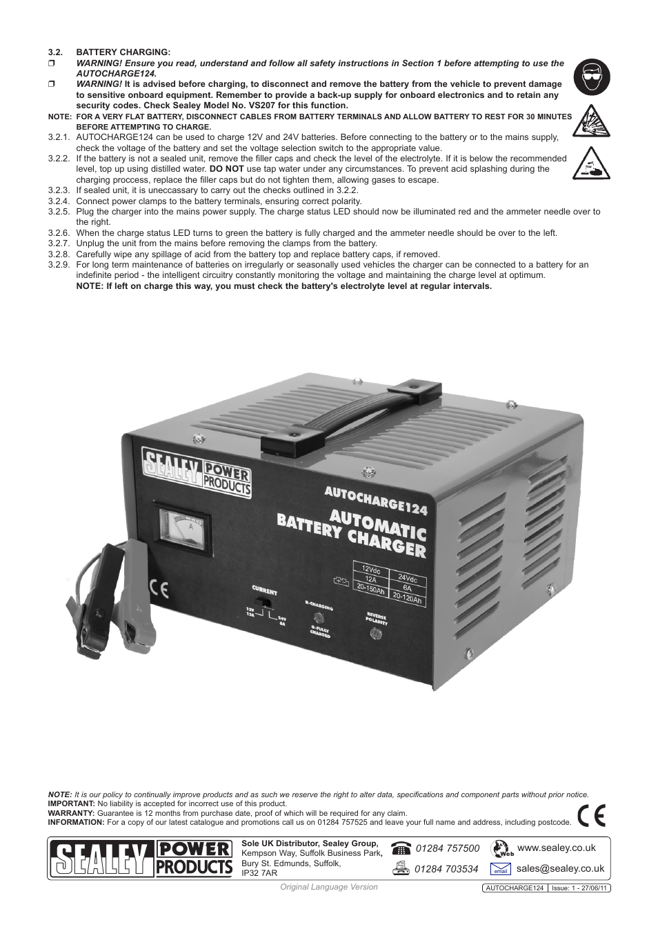 Sealey AUTOCHARGE124 User Manual | Page 3 / 3