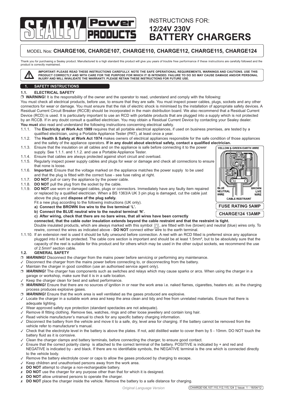 Sealey CHARGE106 User Manual | 3 pages