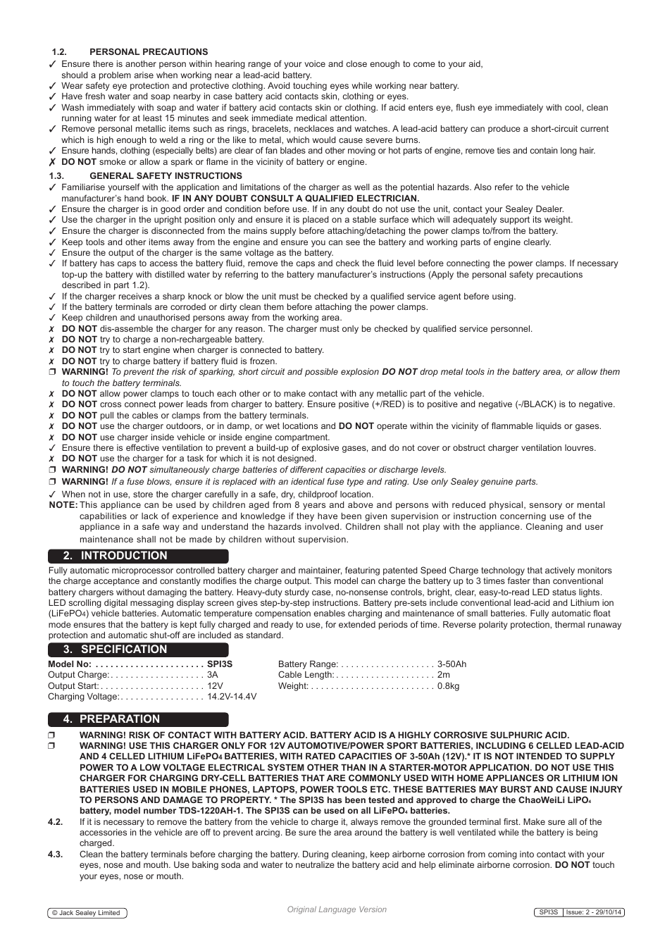 Introduction 3. specification 4. preparation | Sealey SPI3S User Manual | Page 2 / 6