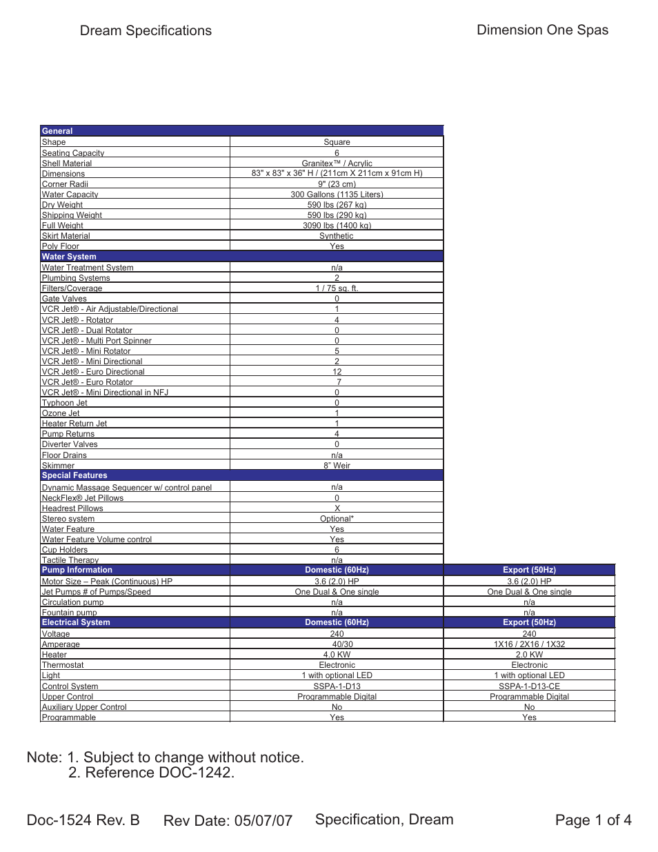 Dimension One Spas Dream User Manual | 2 pages