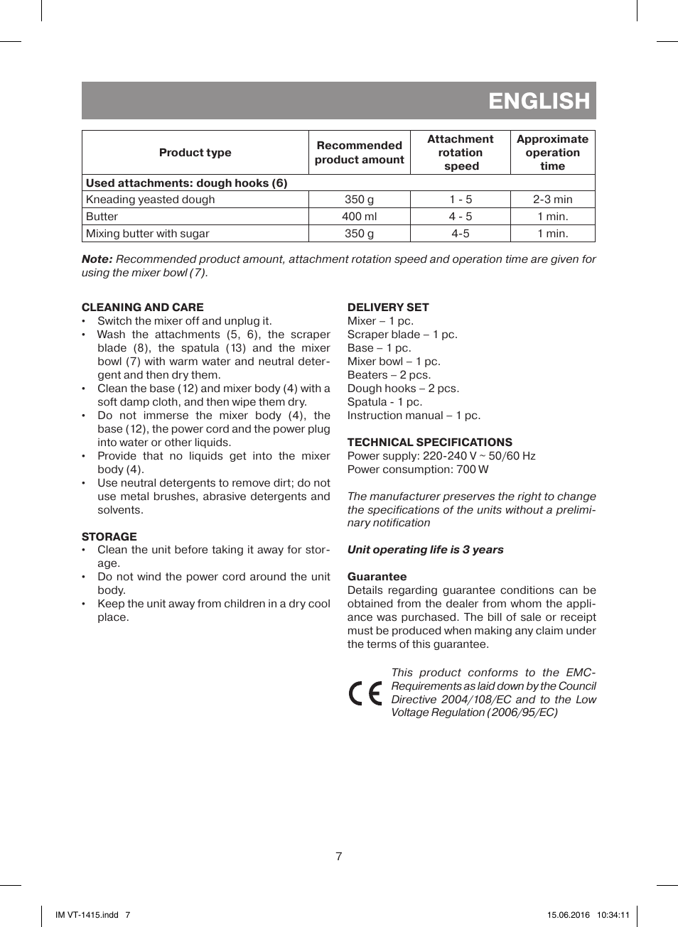 English | Vitek VT-1415 BK User Manual | Page 7 / 28